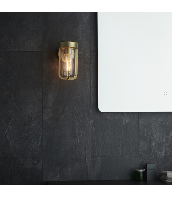Benevento Outdoor Wall Lamp Brushed Gold Finish & Clear Glass IP44-6