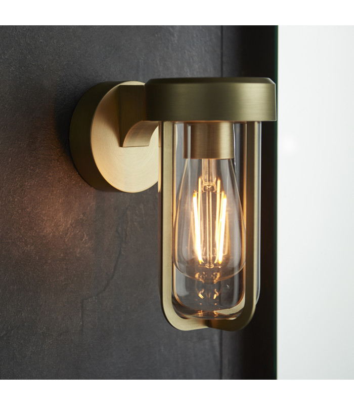 Benevento Outdoor Wall Lamp Brushed Gold Finish & Clear Glass IP44-7