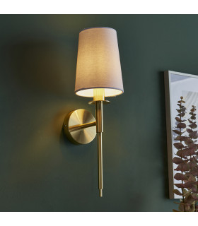 Florence Wall Lamp Satin Brass Plate & Vintage White Fabric-2