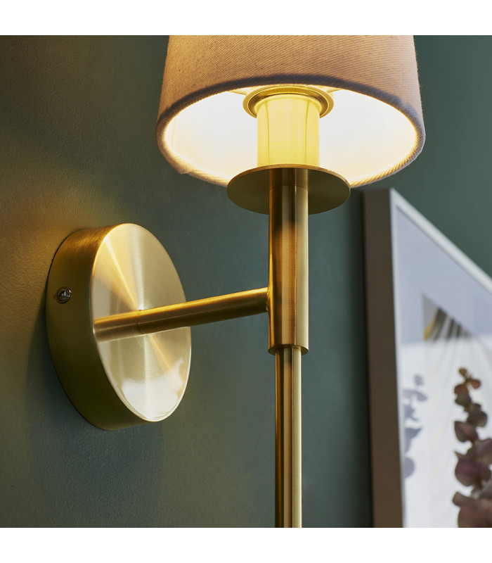Florence Wall Lamp Satin Brass Plate & Vintage White Fabric-6