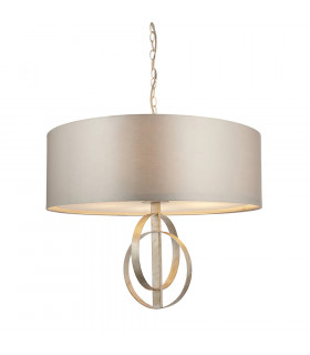 Trento 5 Light Ceiling Pendant Antique Silver Leaf & Mink Satin Fabric-1