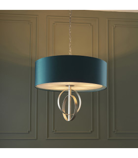 Trento 5 Light Ceiling Pendant Antique Silver Leaf & Teal Satin Fabric-2