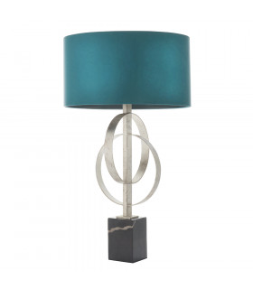 Trento Table Lamp Antique Silver Leaf & Teal Satin Fabric-1