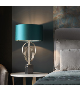 Trento Table Lamp Antique Silver Leaf & Teal Satin Fabric-2