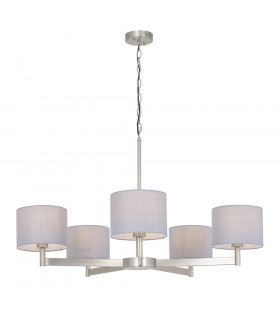 Cortina 5 Light Ceiling Pendant Matt Nickel Plate & Grey Fabric-1