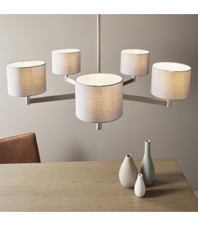 Cortina 5 Light Ceiling Pendant Matt Nickel Plate & Grey Fabric-2