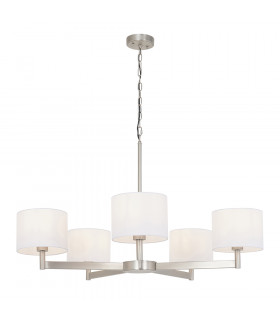Cortina 5 Light Ceiling Pendant Matt Nickel Plate & Vintage White Fabric-1