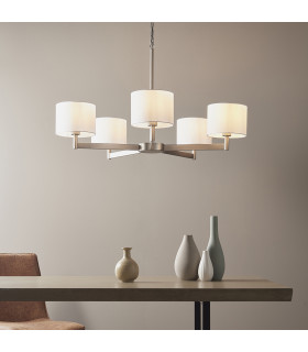 Cortina 5 Light Ceiling Pendant Matt Nickel Plate & Vintage White Fabric-2