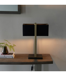 Livigno Table Lamp Matt Antique Brass Plate & Black Fabric-2