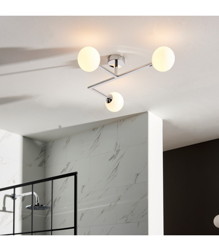 Riomaggiore Bathroom 3 Light Ceiling Semi Flush Chrome Plate & Matt Opal Glass IP44-2
