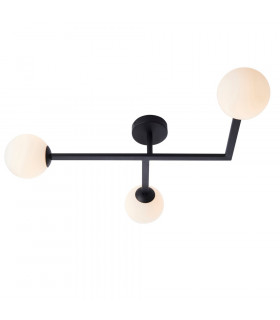Riomaggiore Bathroom 3 Light Ceiling Semi Flush Matt Black & Matt Opal Glass IP44-1