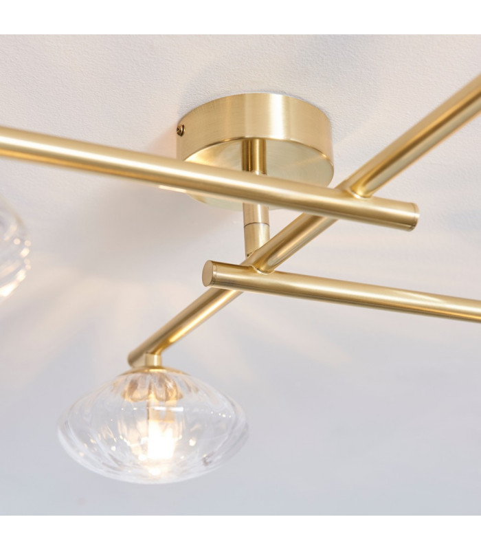 Oristano Bathroom 4 Light Ceiling Semi Flush Satin Brass Plate & Clear Ribbed Glass IP44-5