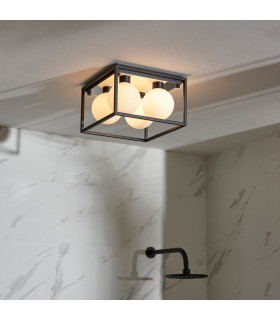 Matera Bathroom 4 Light Ceiling Semi Flush Matt Black & Matt Opal Glass IP44-2