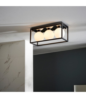 Matera Bathroom 3 Light Ceiling Semi Flush Matt Black & Matt Opal Glass IP44-2