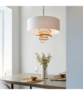 Sanremo 3 Light Ceiling Pendant Gold Leaf & Ivory Cotton Fabric-2