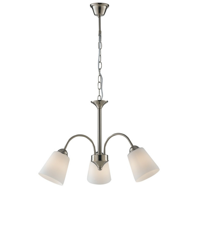 3 Light Multi Arm Pendant Ceiling Light Nickel Glass Shades 55.5x37.9cm