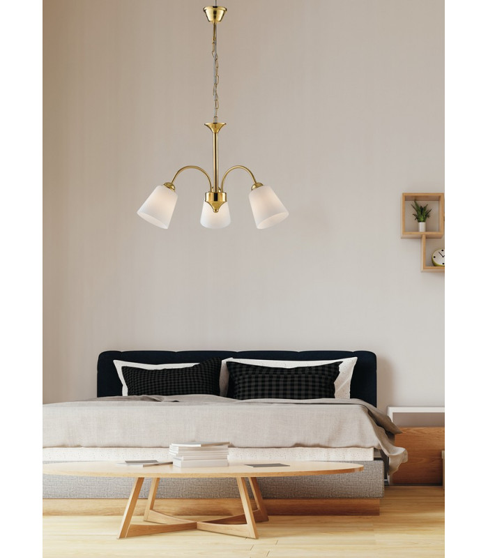 3 Light Multi Arm Pendant Ceiling Light Gold Glass Shades 60x37.9cm-2