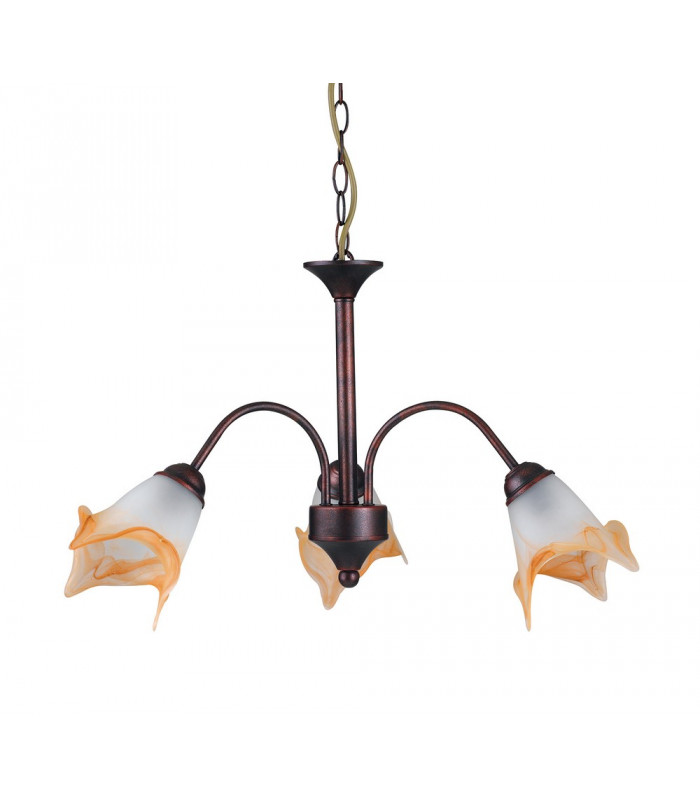 3 Light Multi Arm Pendant Ceiling Light Rust Glass 55.6x37.9cm