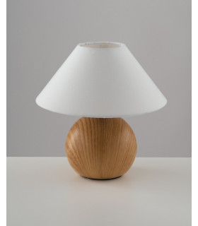 Table Lamp with Round Tapered Shade Wood Ceramic Fabric 23x23cm-1