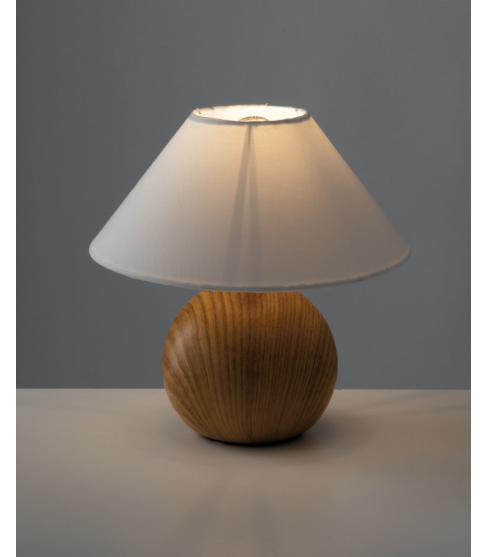 Table Lamp with Round Tapered Shade Wood Ceramic Fabric 23x23cm-2