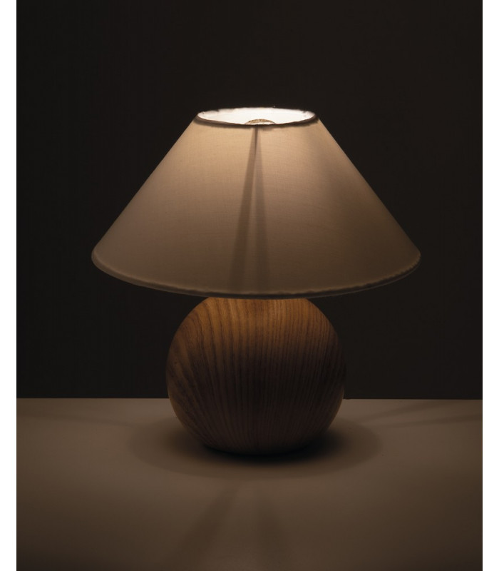 Table Lamp with Round Tapered Shade Wood Ceramic Fabric 23x23cm-4