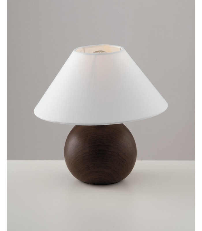 Table Lamp with Round Tapered Shade Brown Ceramic Fabric 23x23cm-2