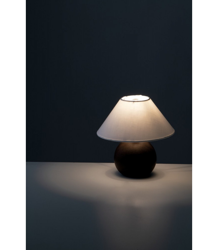 Table Lamp with Round Tapered Shade Brown Ceramic Fabric 23x23cm-4