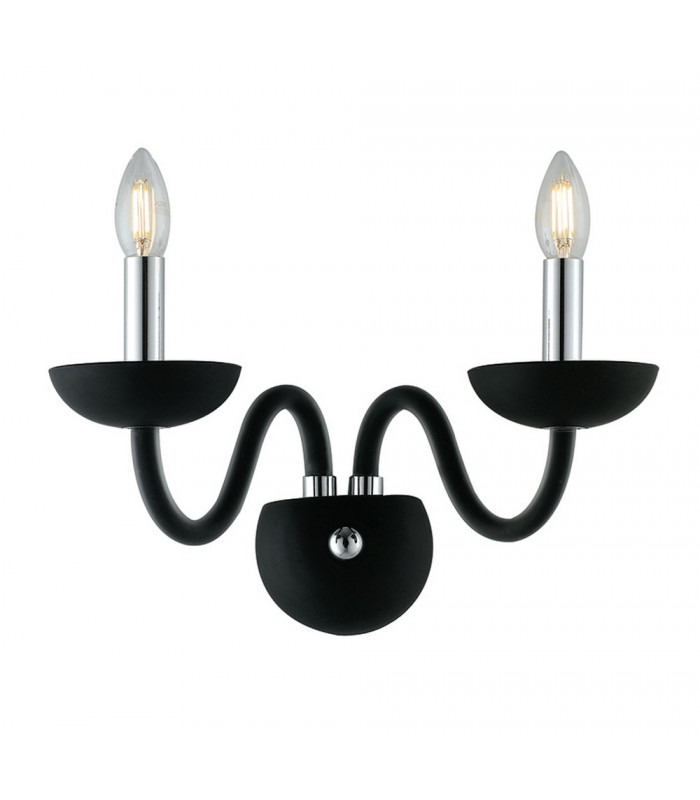 ALFIERE Twin 2 Light Candle Wall Light Black 37x26x23cm