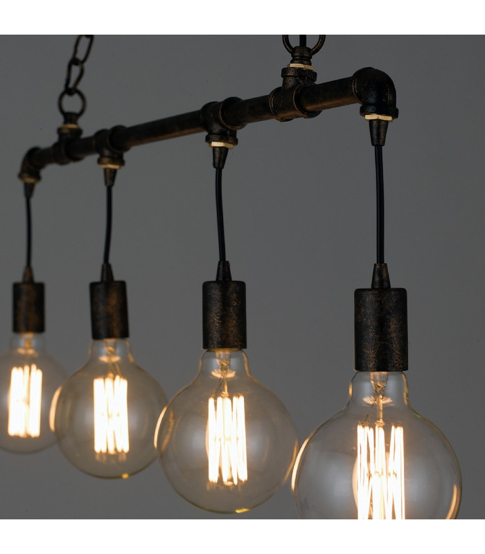 AMARCORD Industrial 4 Light Straight Bar Pendant Ceiling Light Rust 86x25.2cm-2
