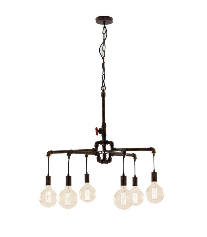 AMARCORD Industrial 6 Light Pendant Ceiling Light Rust 71x58cm-1
