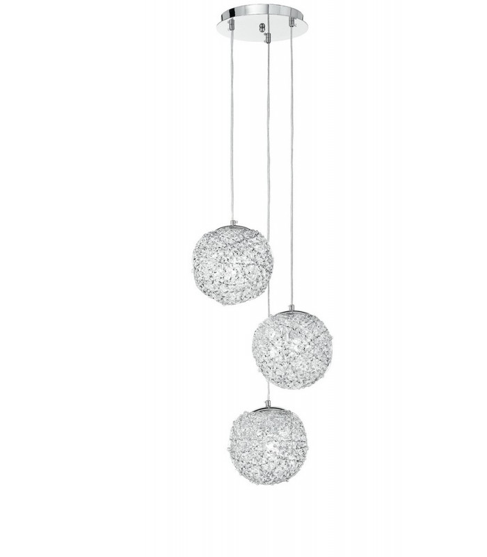 ASTRA 3 Light Cluster Pendant Ceiling Light Chrome Crystals 32x22cm