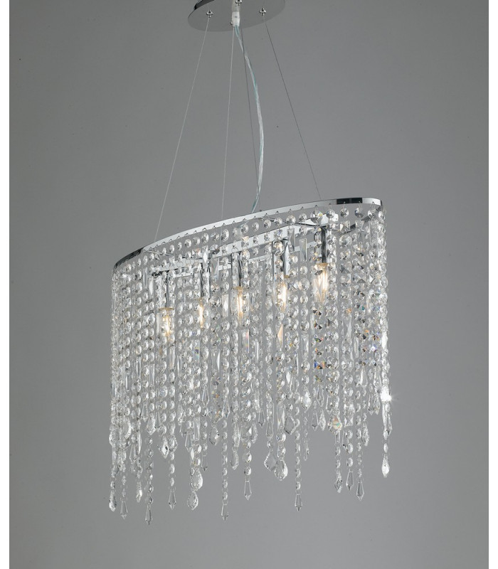 BREEZE 5 Light Pendant Ceiling Light Chrome K9 Crystals 66.5x23.5x46cm