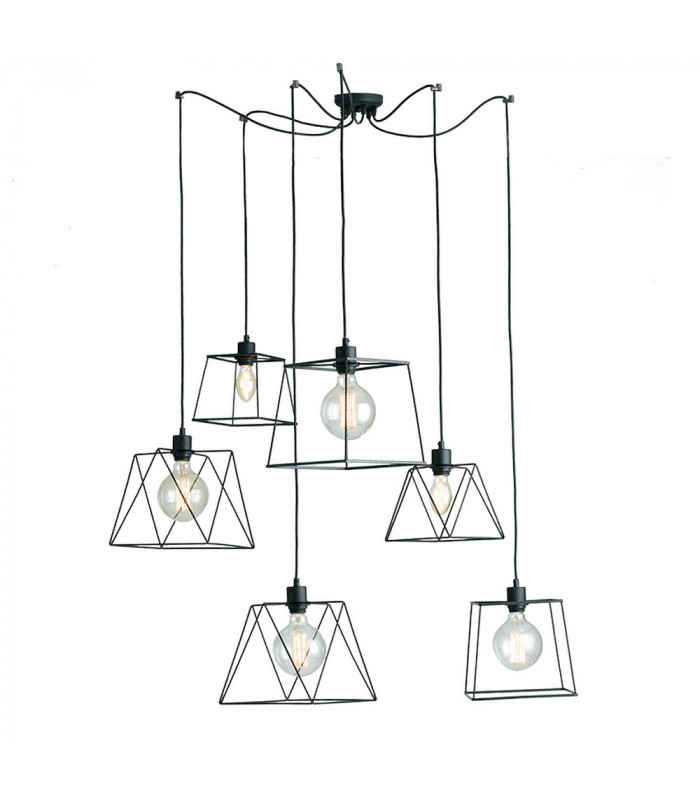 BROOKLYN 6 Light Cluster Pendant Ceiling Light Black 250cm
