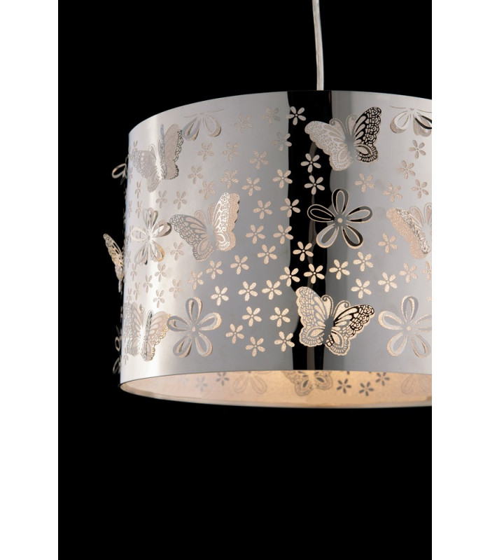 BUTTERFLY Cylindrical Pendant Ceiling Light Chrome 35x22cm-2