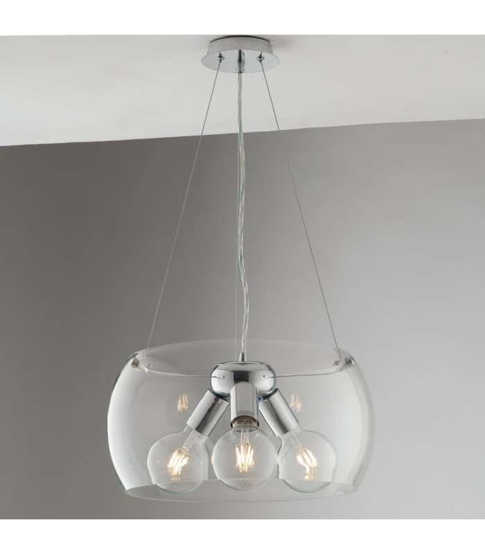 EQUATORE 3 Light Cylindrical Pendant Ceiling Light Transparent 40x20cm-1