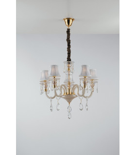 MONET 5 Light Chandeliers with Shades Gold Crystal With Fabric 63x58cm