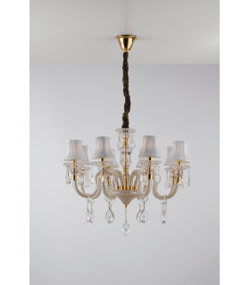 MONET 8 Light Chandeliers with Shades Gold Crystal With Fabric 73x58cm