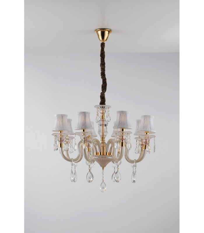 MONET 8 Light Chandeliers with Shades Gold Crystal With Fabric 73x58cm