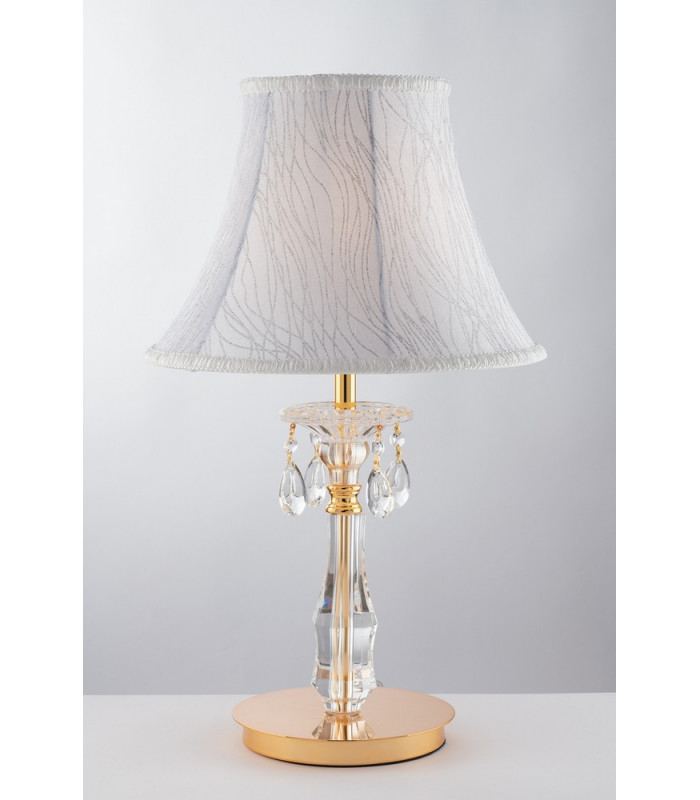 MONET Table Lamp with Round Tapered Shade Gold Crystal With Fabric 35x55cm