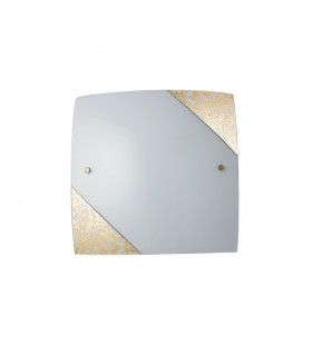 PARIS 3 Light Patterned Glass Flush Ceiling Light Gold 40x40cm