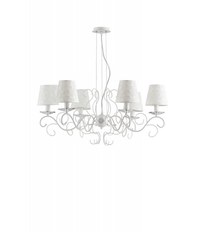 PERLA 6 Light Chandeliers with Shades White K9 Crystals 82cm