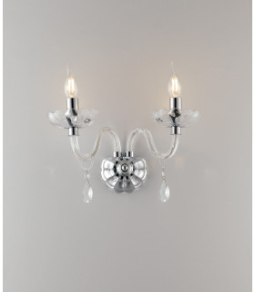 RIFLESSO Twin 2 Light Candle Wall Light Chrome Crystal 40x35x18cm