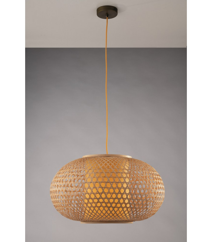 ZEN Wire Frame Pendant Ceiling Light Wood 60x35cm-2