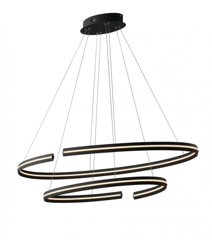CLARKE LED 2 Ring Pendant Ceiling Light Black 6600lm 3000K 120x60+80x40cm-2