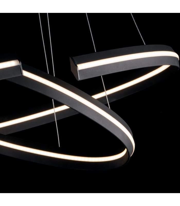 CLARKE LED 2 Ring Pendant Ceiling Light Black 6600lm 3000K 120x60+80x40cm-3