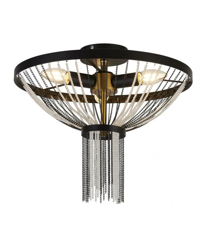 Baguette 3 Light Ceiling Light Black With Satin Brass-1