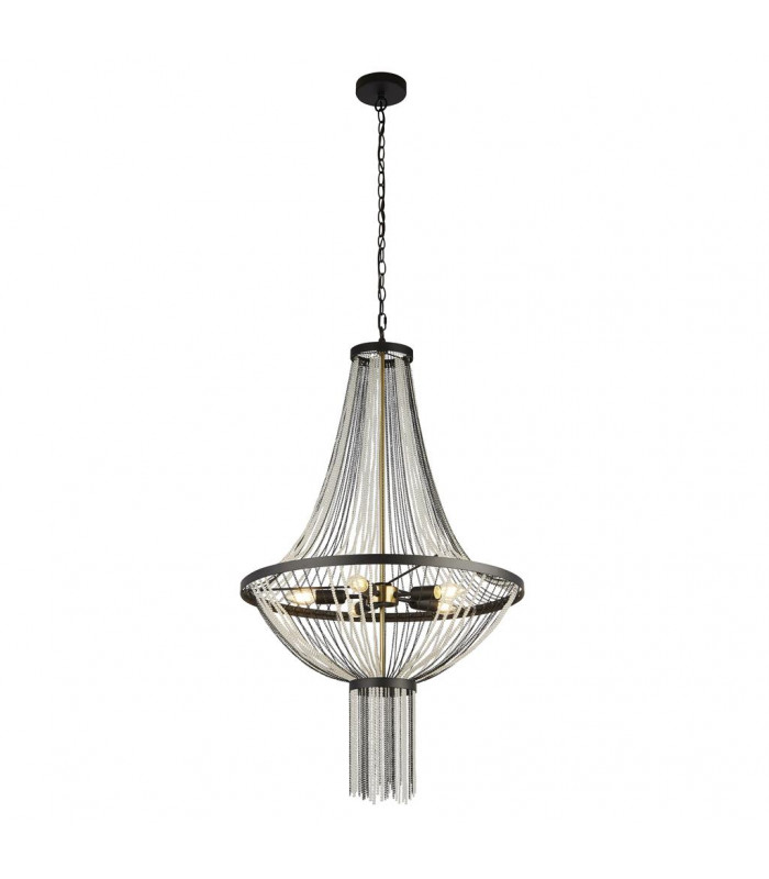 Baguette 5 Light Pendant Black With Satin Brass-1