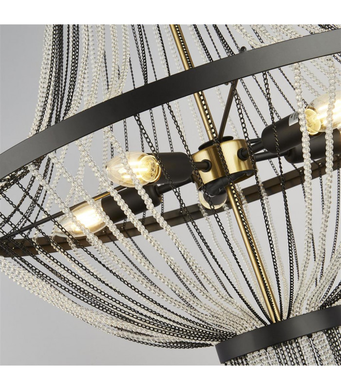 Baguette 5 Light Pendant Black With Satin Brass-3