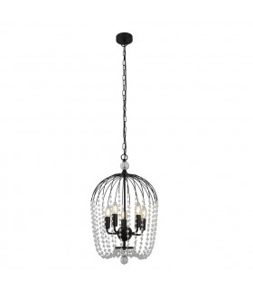 Shower 5 Light Pendant Black Finish Metal Clear Crystal-1