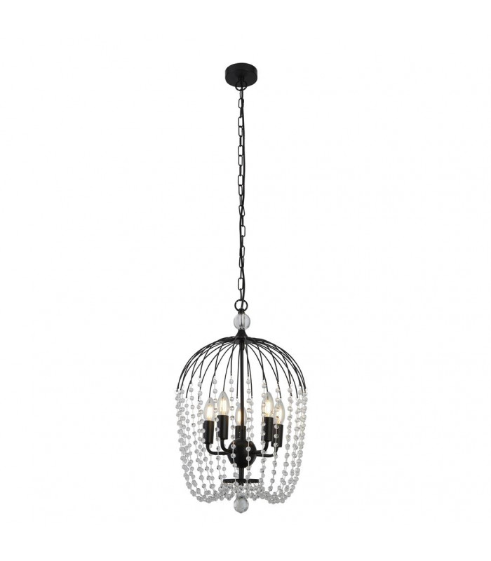 Shower 5 Light Pendant Black Finish Metal Clear Crystal-1